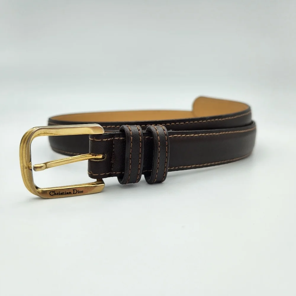 Dior Kids Belt in Brown with Gold Buckle